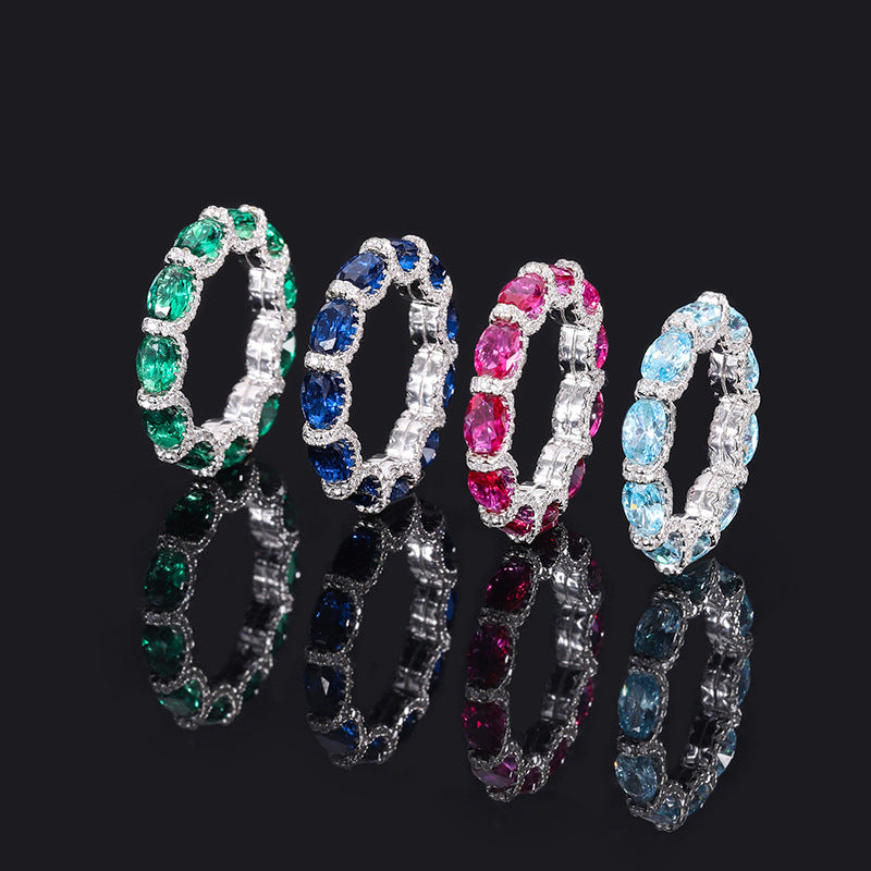 DEM95 New S925 silver ring simulation color treasure women's high-quality texture 4*6 diamond row ring female