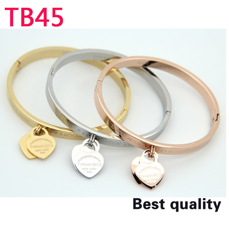 TB45 New Fashion Titanium steel  bracelet bangle for Women gift Couples Cubic Zirconia Wedding gift