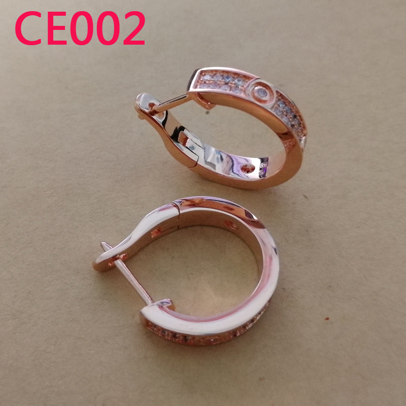 CE002  Fashion Stainless Steel Rose Gold Stone Design beautiful Earring Charm For Women Jewelry