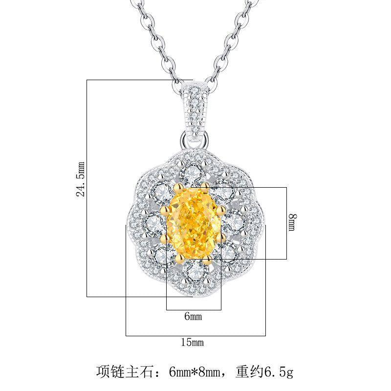 DEM79 S925 Body Silver High Carbon CZ 6*8 Summer Temperament Women's Light Luxury Flower Pendant Necklace