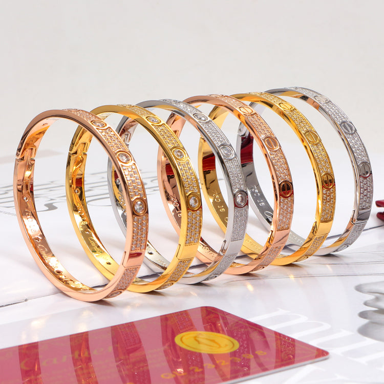 CD2 Titanium steel Men women  bracelets with full CZ silver rose gold bangle with dust bag