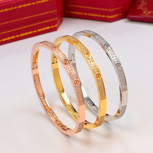 CB106  Hot sale 316L Fashion Stainless Steel annulation bracelet&bangle with diamond bangle for woman size