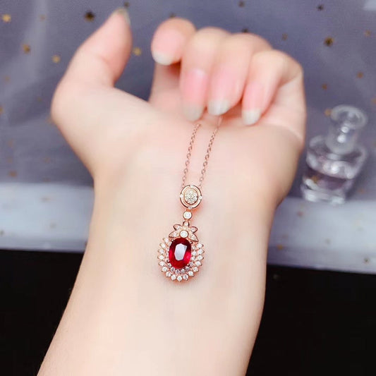 VAEM01 natural red ruby gemstone necklace for women silver jewelry genuine natural gem fine jewelry birthday party gift