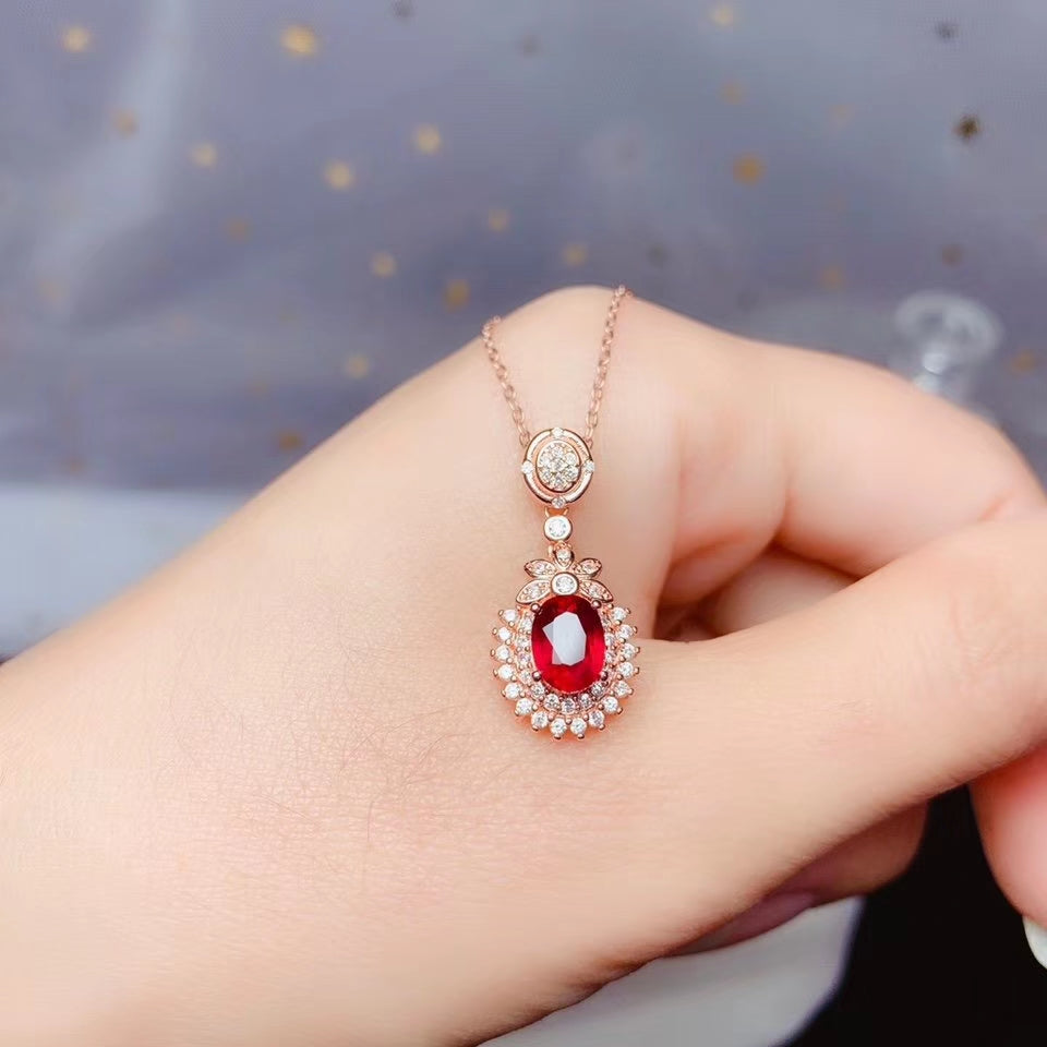 VAEM01 natural red ruby gemstone necklace for women silver jewelry genuine natural gem fine jewelry birthday party gift