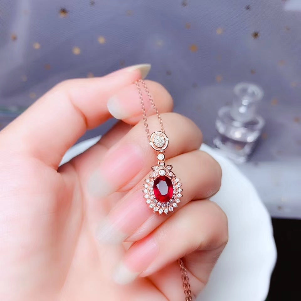 VAEM01 natural red ruby gemstone necklace for women silver jewelry genuine natural gem fine jewelry birthday party gift