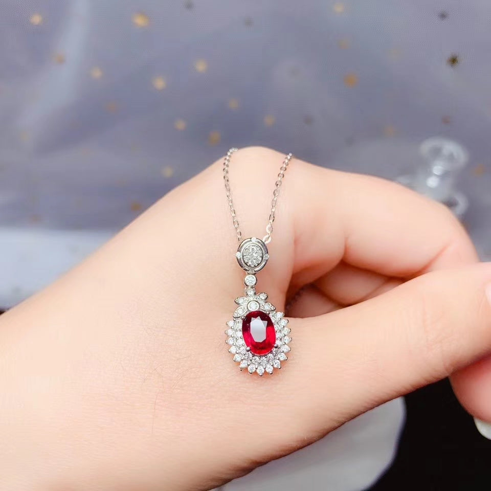 VAEM01 natural red ruby gemstone necklace for women silver jewelry genuine natural gem fine jewelry birthday party gift