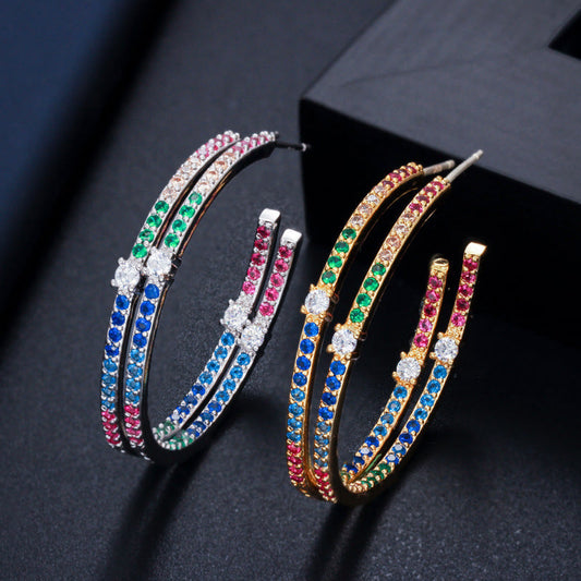 DEM54 Fashion Temperament Personality Oval Large Earring S925 Silver Needle Crystal Open Earring For Women Jewelry