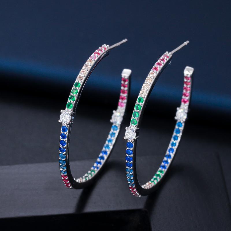 DEM54 Fashion Temperament Personality Oval Large Earring S925 Silver Needle Crystal Open Earring For Women Jewelry