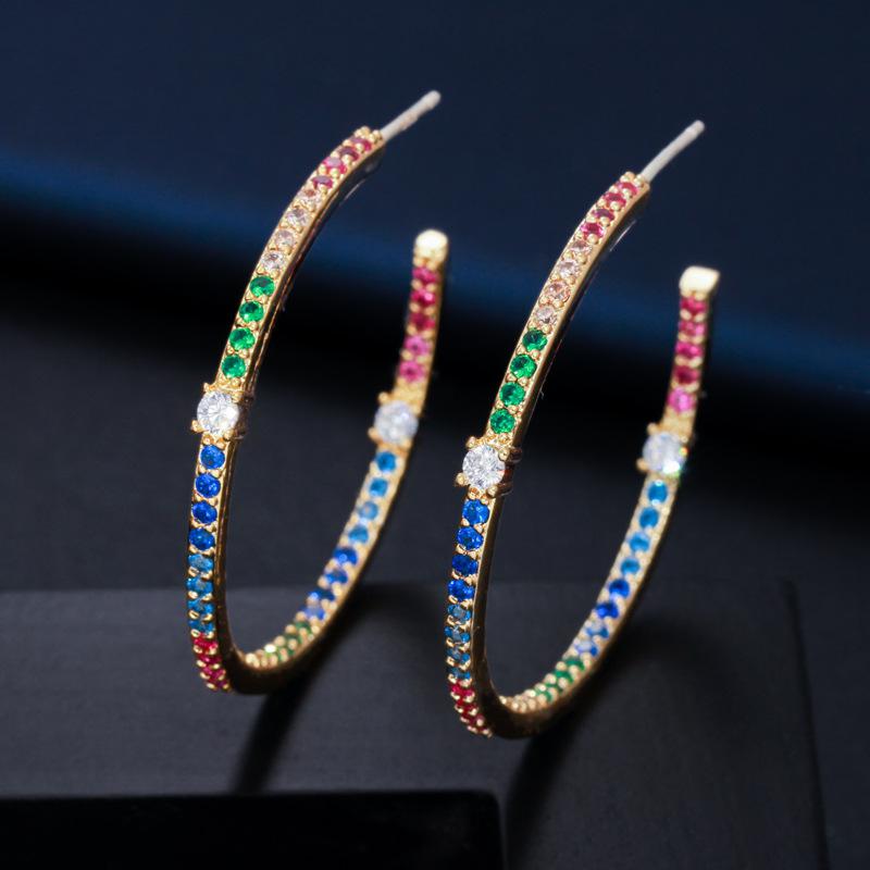 DEM54 Fashion Temperament Personality Oval Large Earring S925 Silver Needle Crystal Open Earring For Women Jewelry