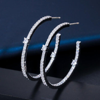 DEM54 Fashion Temperament Personality Oval Large Earring S925 Silver Needle Crystal Open Earring For Women Jewelry