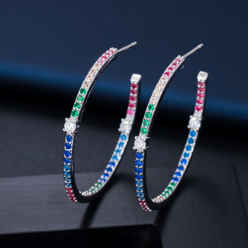 DEM54 Fashion Temperament Personality Oval Large Earring S925 Silver Needle Crystal Open Earring For Women Jewelry