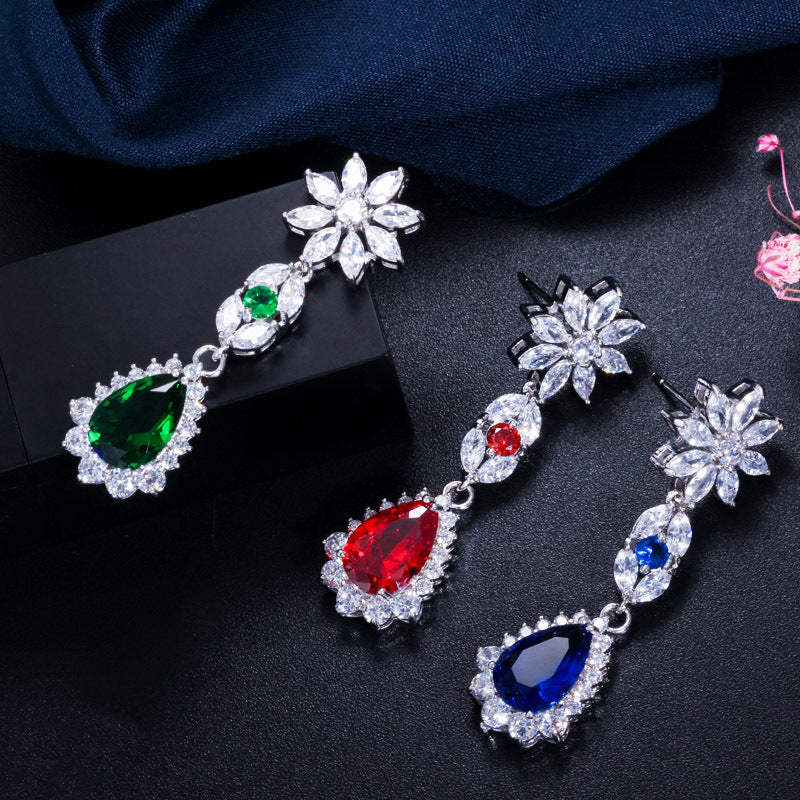 LEM36 Fashionable New High-quality Crystal Flower Earrings Anti Allergy Jewelry Women's jewelry Versatile Long Water Earrings