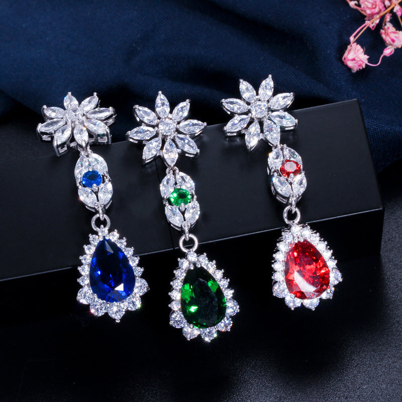 LEM36 Fashionable New High-quality Crystal Flower Earrings Anti Allergy Jewelry Women's jewelry Versatile Long Water Earrings