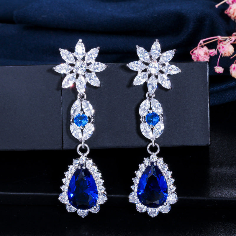 LEM36 Fashionable New High-quality Crystal Flower Earrings Anti Allergy Jewelry Women's jewelry Versatile Long Water Earrings