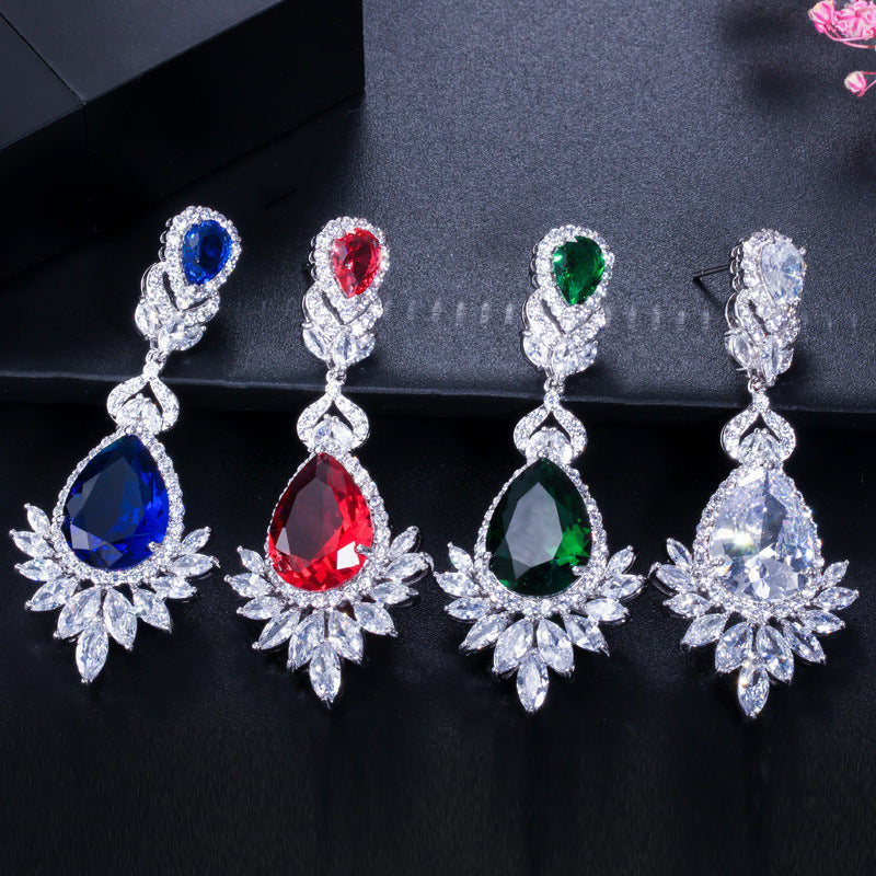 CEM11 Hot Sale Super Flash Micro Water long Earrings Beautiful Lady blue and red white Earrings Earrings Dinner Jewelry