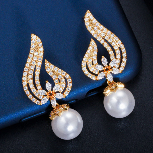 Lem02 New Fashion Shell Pearl Earrings Environmental Protection Copper Beautiful Crystal Anti Allergy For Women Jewelry