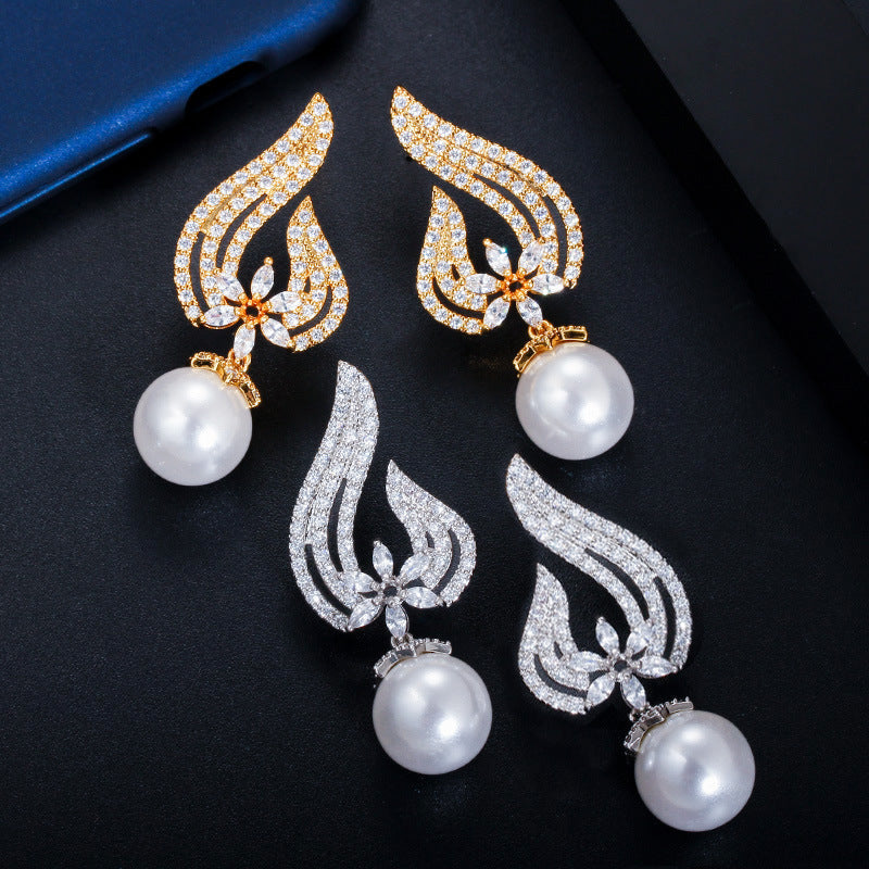 Lem02 New Fashion Shell Pearl Earrings Environmental Protection Copper Beautiful Crystal Anti Allergy For Women Jewelry