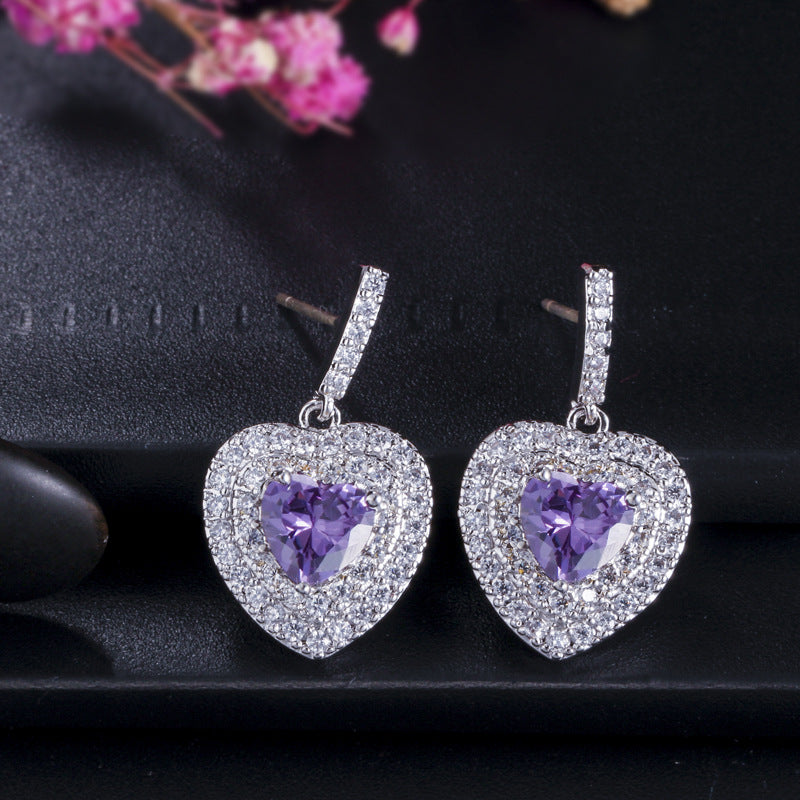 Lem04 Hot Sale Fashion Heart Shaped Earrings 925 Pure Silver High Quality Luxury Crystal Earrings For Women Jewelry