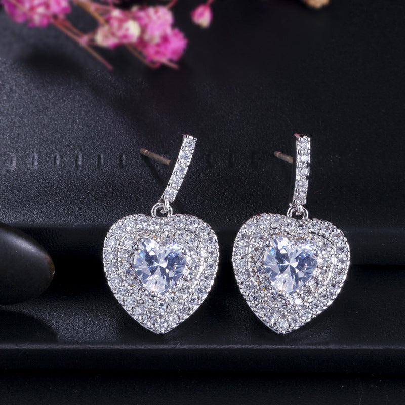 Lem04 Hot Sale Fashion Heart Shaped Earrings 925 Pure Silver High Quality Luxury Crystal Earrings For Women Jewelry