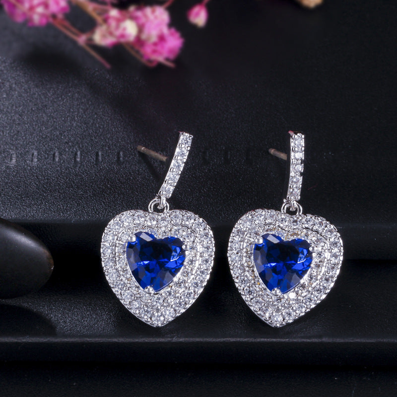 Lem04 Hot Sale Fashion Heart Shaped Earrings 925 Pure Silver High Quality Luxury Crystal Earrings For Women Jewelry