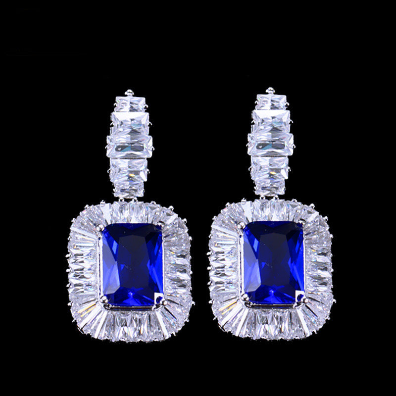 DEM06  Personalized Fashion Quality Crystal Earrings Luxurious Blue Crystal Pendant Earrings For Women Jewelry