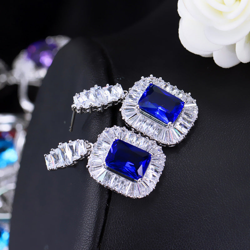 DEM06  Personalized Fashion Quality Crystal Earrings Luxurious Blue Crystal Pendant Earrings For Women Jewelry