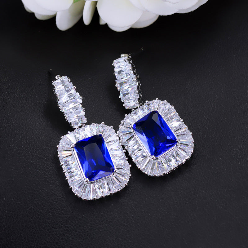 DEM06  Personalized Fashion Quality Crystal Earrings Luxurious Blue Crystal Pendant Earrings For Women Jewelry