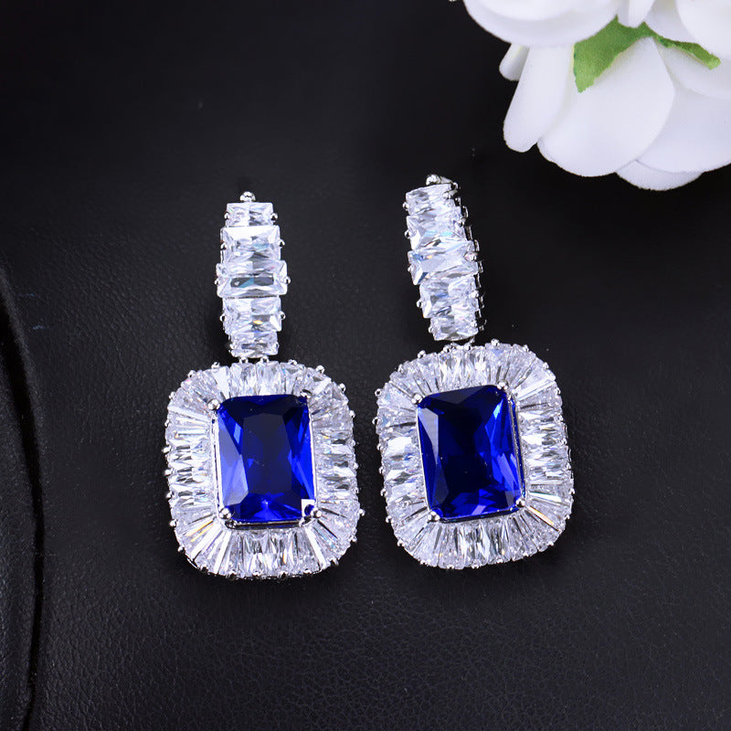 DEM06  Personalized Fashion Quality Crystal Earrings Luxurious Blue Crystal Pendant Earrings For Women Jewelry