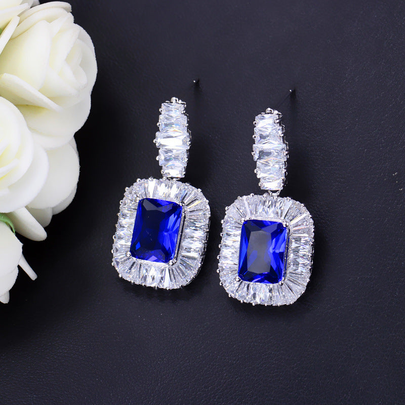 DEM06  Personalized Fashion Quality Crystal Earrings Luxurious Blue Crystal Pendant Earrings For Women Jewelry