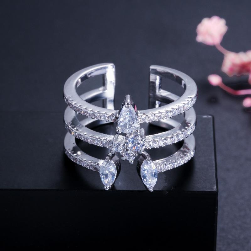 LEM52  New Fashion Three-layer Opening love Ring Super Flash Crystal Ring Sweet Temperament For Women Jewelry gift