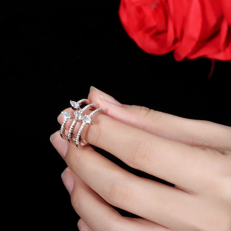 LEM52  New Fashion Three-layer Opening love Ring Super Flash Crystal Ring Sweet Temperament For Women Jewelry gift