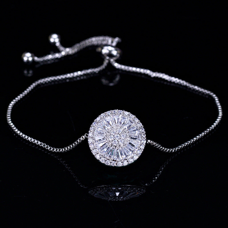 TDB New Fashion Luxury Round Ladder Square Bracelet Adjustable Pull Handle Beautiful Crystal Bracelet For Women Jewelry