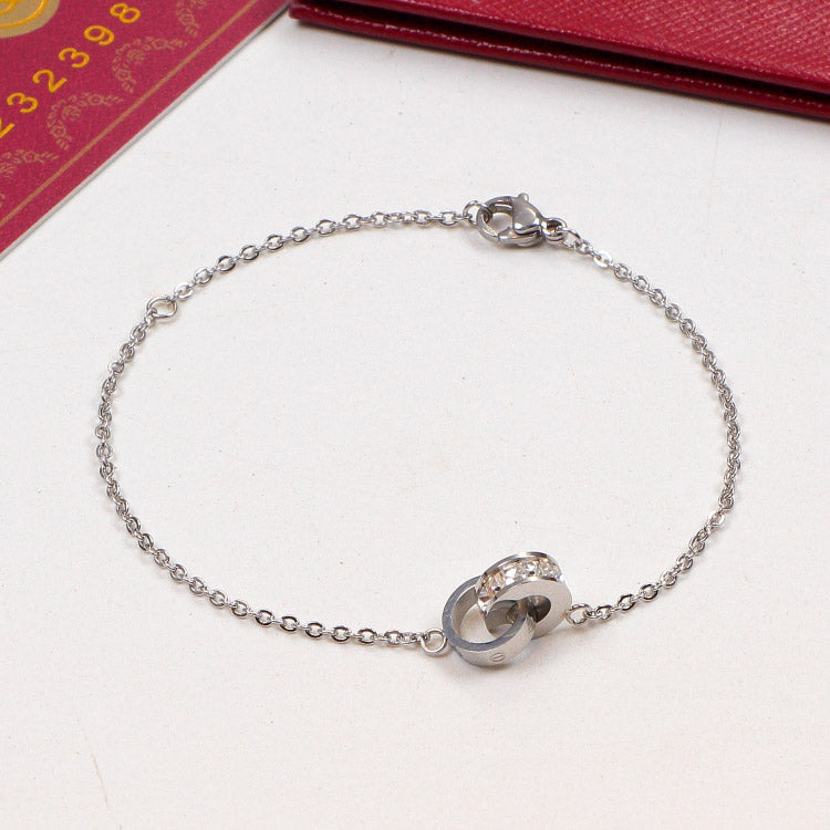 CB102  Hot sale 316L Fashion Stainless Steel Double annulation bracelet&bangle with diamond