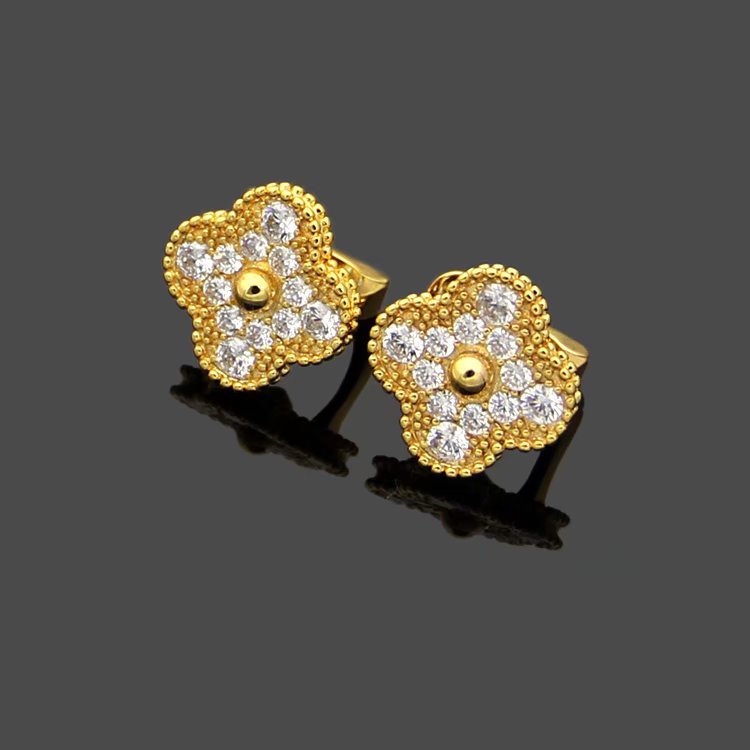 FY60   Fashion Stainless Steel Design Stud flower Earring Charm For Women Gold  Earrings Jewelry