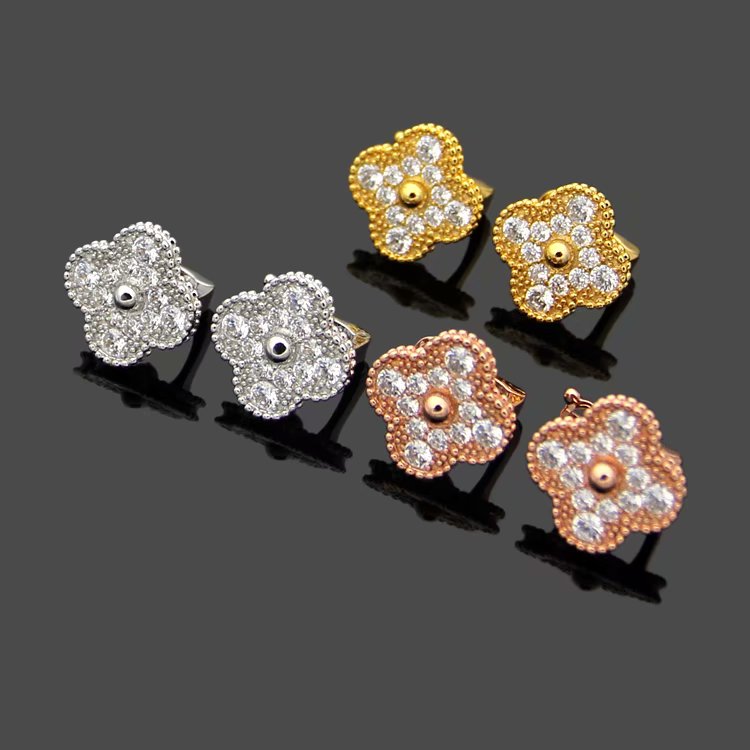 FY60   Fashion Stainless Steel Design Stud flower Earring Charm For Women Gold  Earrings Jewelry