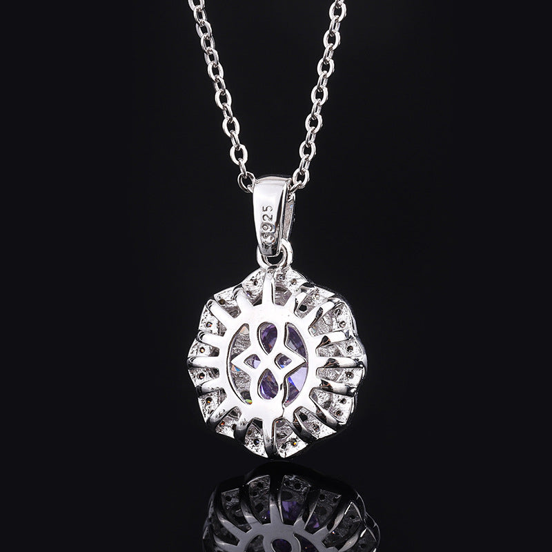 DEM79 S925 Body Silver High Carbon CZ 6*8 Summer Temperament Women's Light Luxury Flower Pendant Necklace