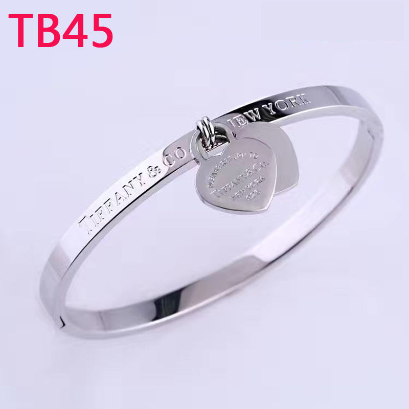 TB45 New Fashion Titanium steel  bracelet bangle for Women gift Couples Cubic Zirconia Wedding gift