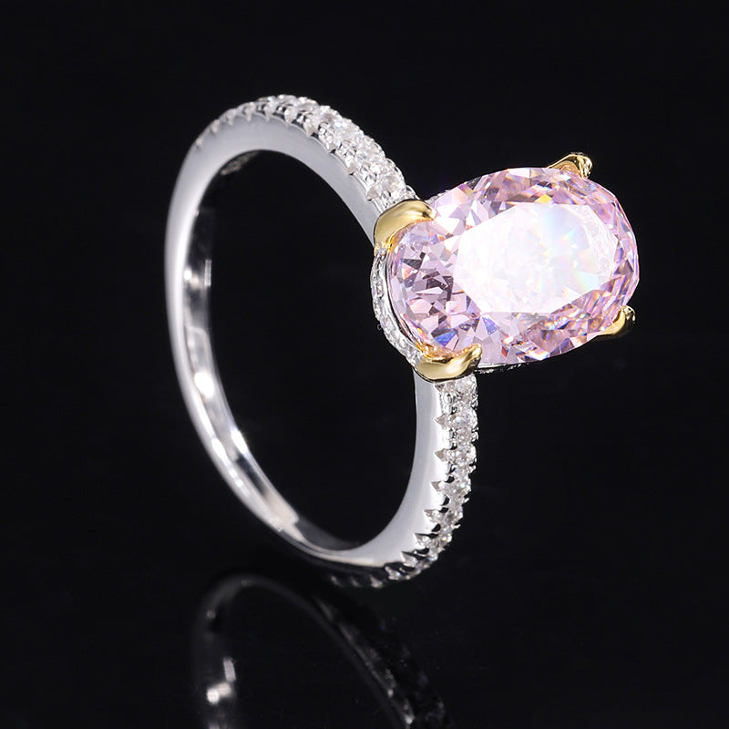 S925 whole body silver simulation high carbon diamond Radiant cut denier shape 8*12 simple inlaid ring