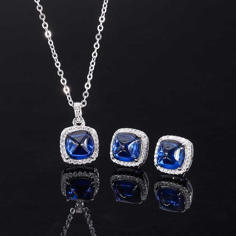 LEM40 S925 Silver Hot Selling Simulation Sapphire Sugar Tower CZ Pendant Earrings Main Stone 8*8