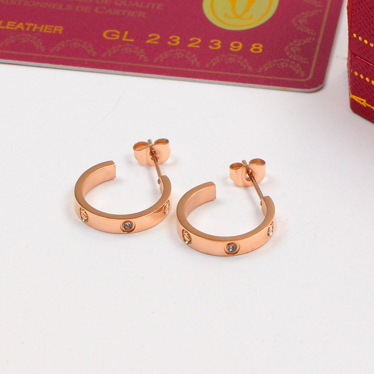 CR108  Hot sale Titanium Steel earring gold/ Rose Gold/silver earring with diamond or no diamond  for Women