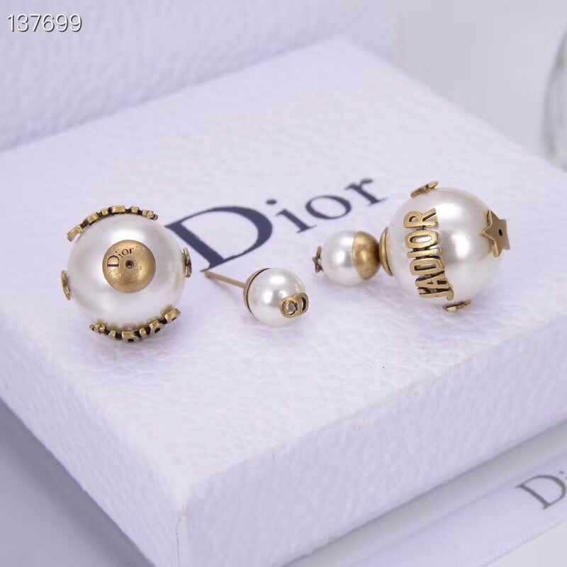 DR-35 New Fashion Brand Stainless Steel Jewelry Design White Round Beads Stud Earring For Women Gold  Earrings