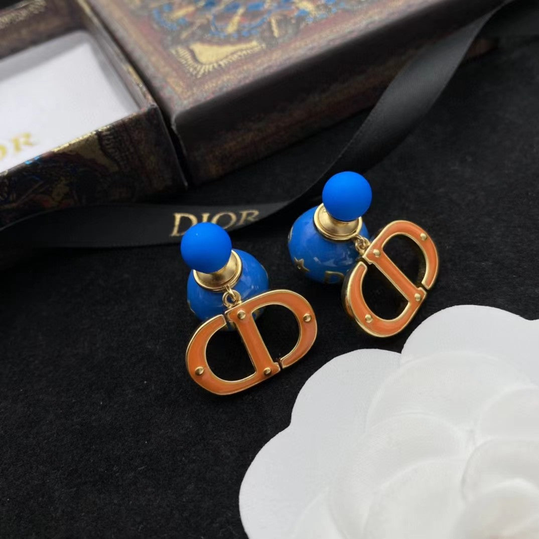 DEM23 New arrive fashion gold color blue and yellow earring  for woman jewelry beautiful jewelry no with box