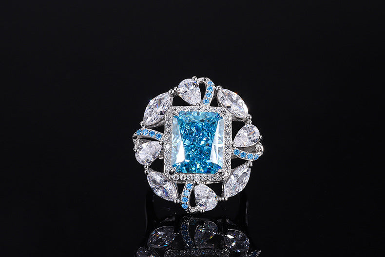 LEM30 S925 Silver Color Treasure High Carbon cz Yellow Diamond Radiant Cut Color Separation Closed Jewelry Ring 10*12