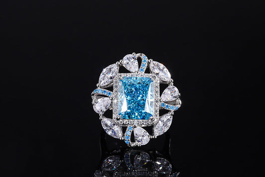 DEM86 S925 Silver Color Treasure High Carbon cz Yellow Diamond Radiant Cut Color Separation Closed Jewelry Ring 10*12