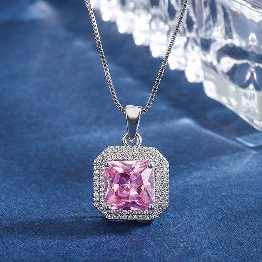 DEM19 Pink color Cz Pendant Earring Necklace Female Color Treasure Set Main Stone 10*10