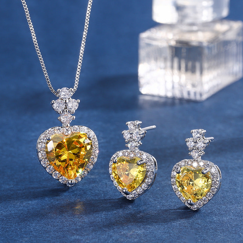 LEM38 Yellow color CZ Jewelry Set Earrings Main Stone 8*12 Pendant Necklace 10*14