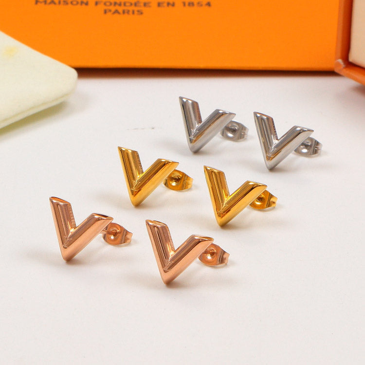 VT908  New Fashion Titanium steel Gold/silver/rose  earring beautiful for Women Couples Cubic Zirconia gift to choose