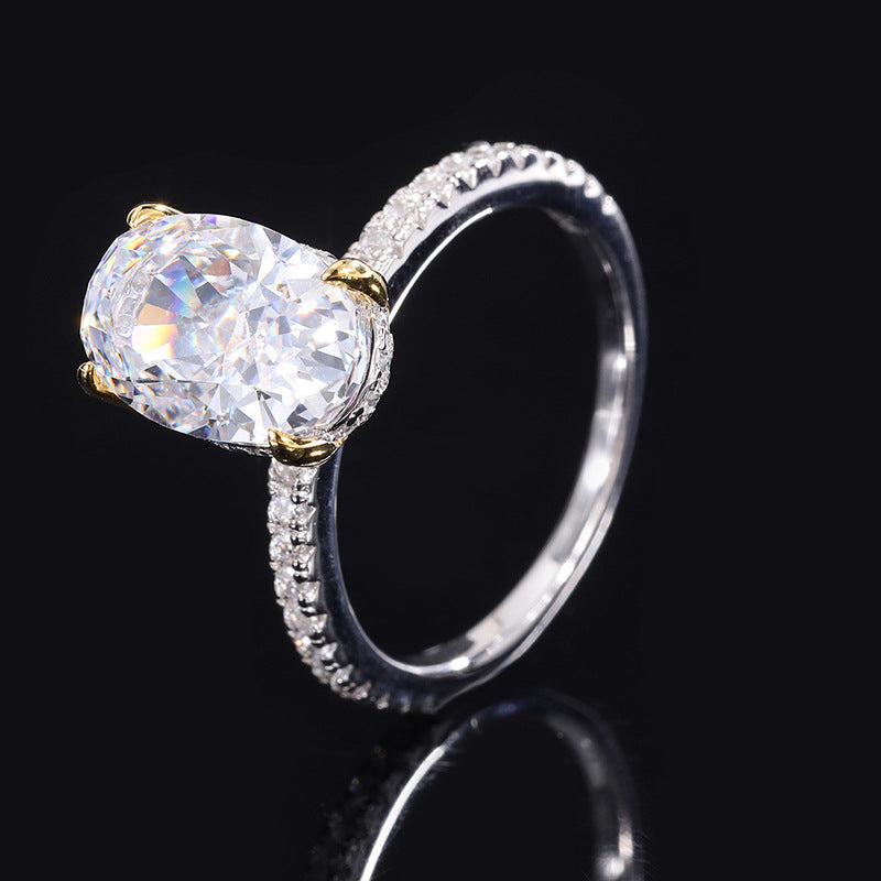 S925 whole body silver simulation high carbon diamond Radiant cut denier shape 8*12 simple inlaid ring