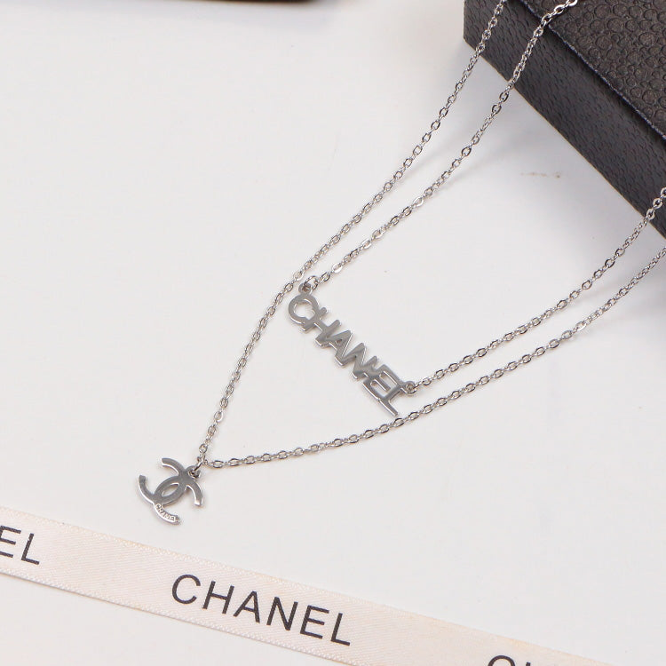 NE123  Fashion Brand Titanium Steel Jewelry Design Letter Necklace beautiful For Women Necklace