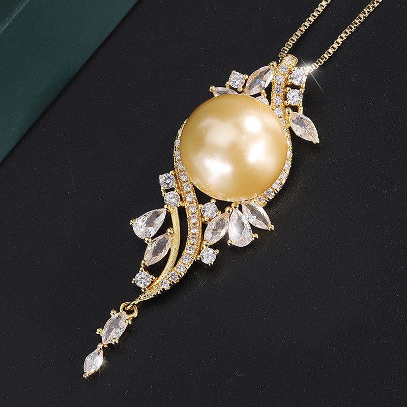 Hot sale new arrive Gold plated Pearl fashion with crystal Pendant necklace and rarring for Women's gift necklace 14mm